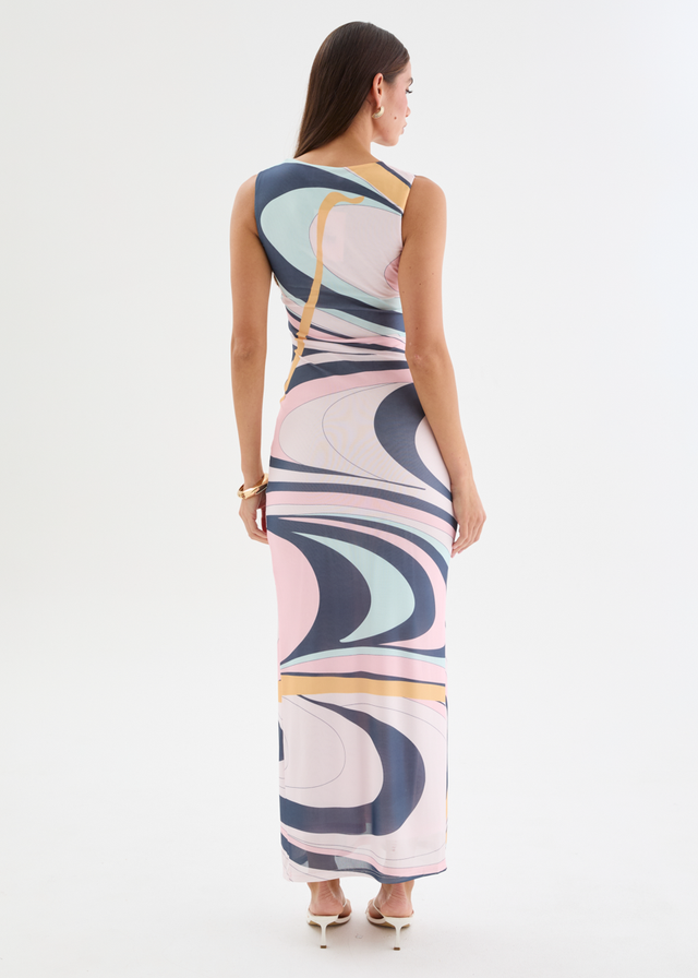 Babylon Mesh Midi Dress - Pink Swirl Print