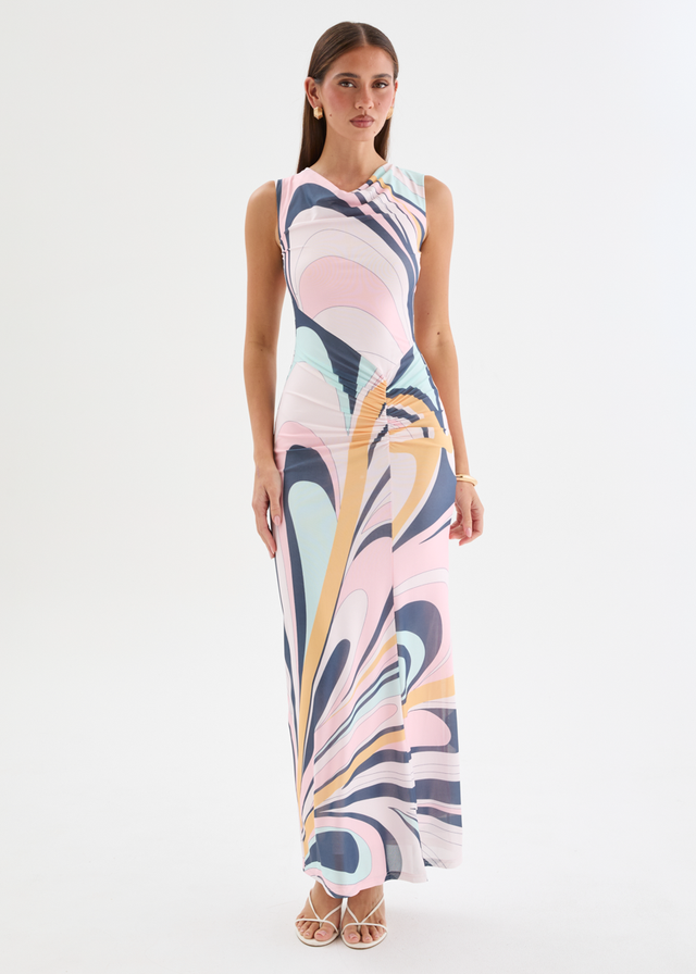 Babylon Mesh Midi Dress - Pink Swirl Print