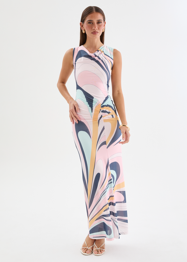 Babylon Mesh Midi Dress - Pink Swirl Print