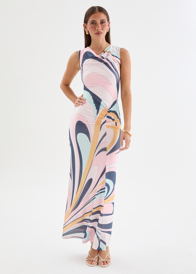 Babylon Mesh Midi Dress - Pink Swirl Print