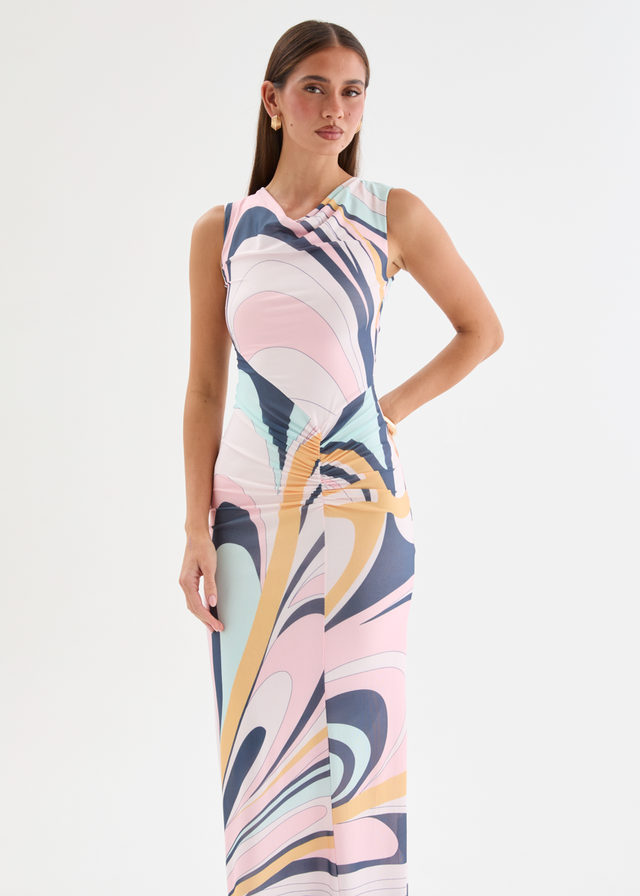 Babylon Mesh Midi Dress - Pink Swirl Print