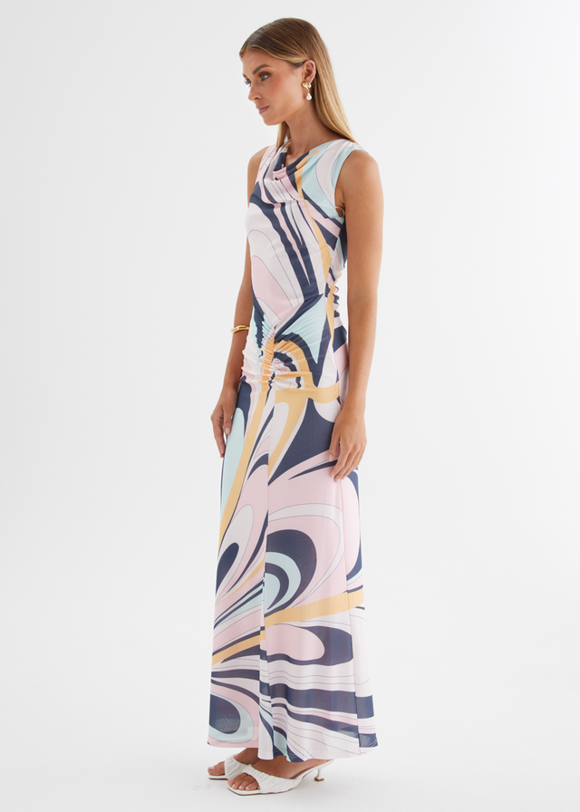 Babylon Mesh Midi Dress - Pink Swirl Print