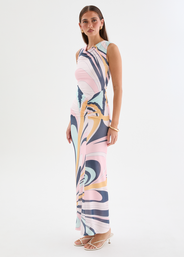 Babylon Mesh Midi Dress - Pink Swirl Print