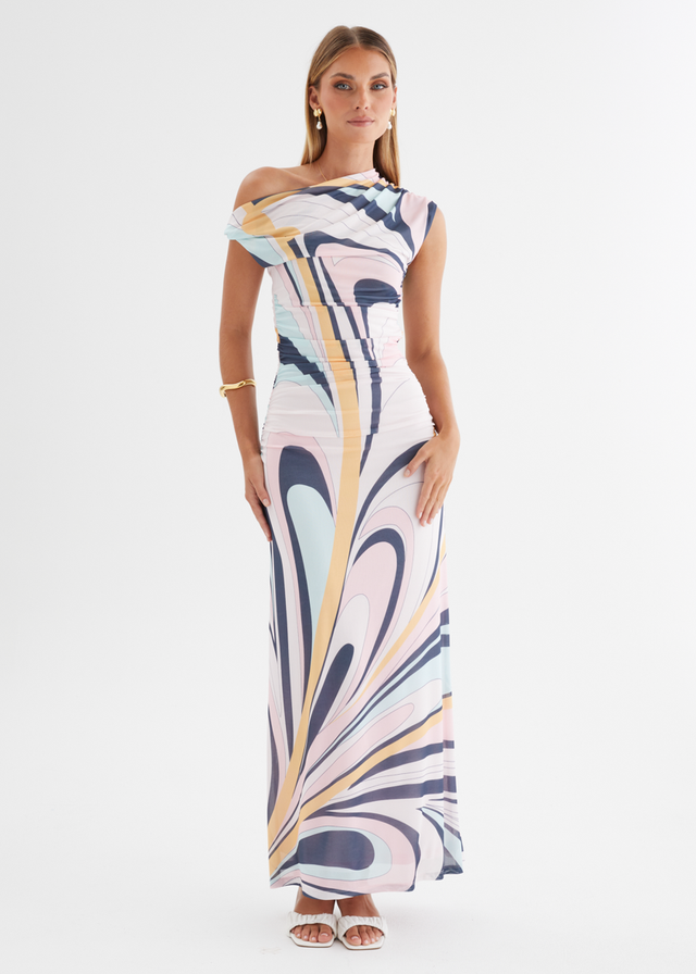 Eltoro Mesh Midi Dress - Pink Swirl Print