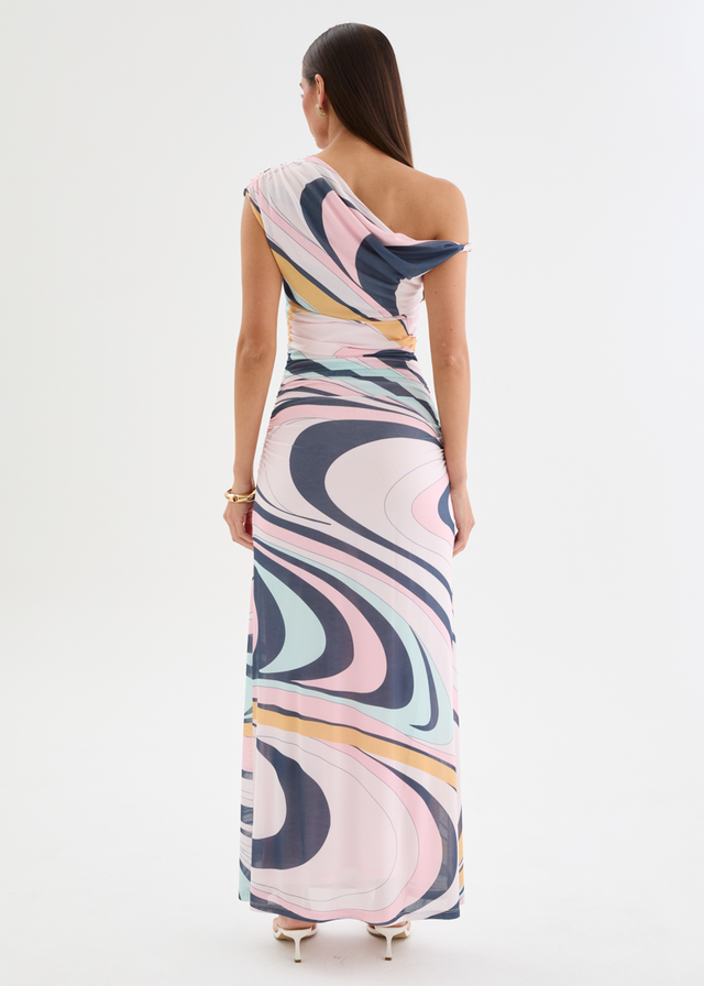 Eltoro Mesh Midi Dress - Pink Swirl Print