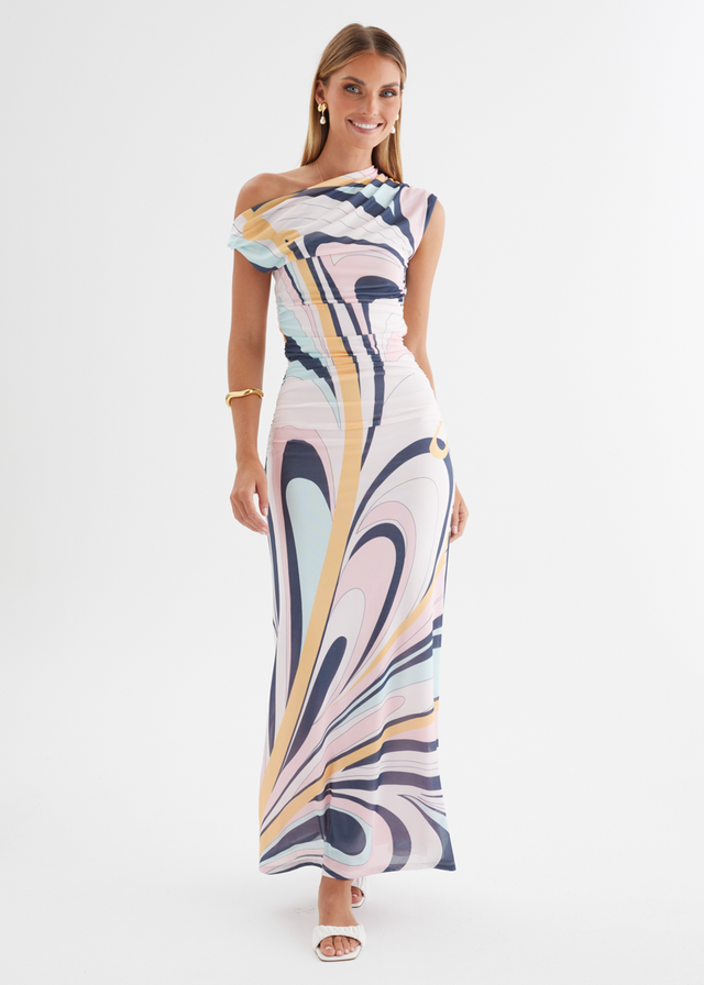 Eltoro Mesh Midi Dress - Pink Swirl Print