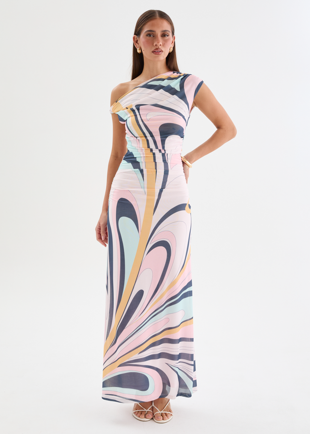 Eltoro Mesh Midi Dress - Pink Swirl Print
