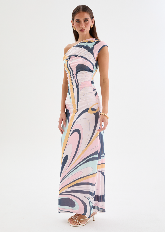 Eltoro Mesh Midi Dress - Pink Swirl Print