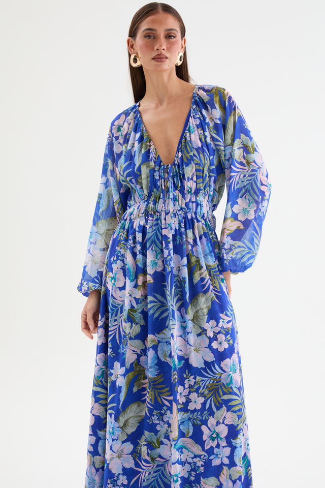 Ellaria Maxi Dress - Cobalt Garden