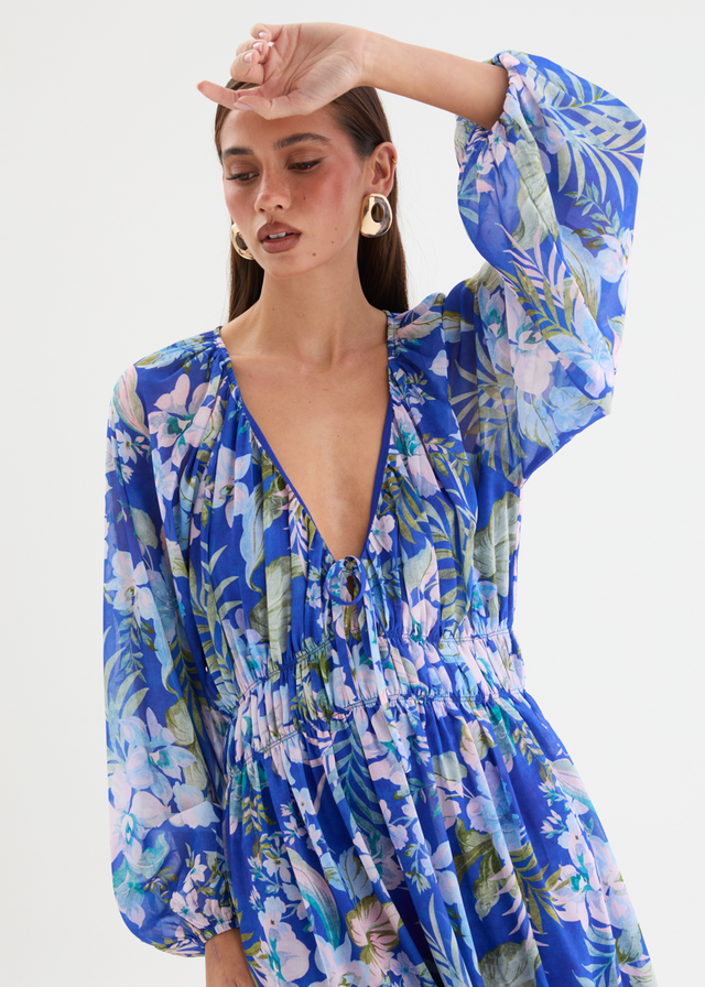 Ellaria Maxi Dress - Cobalt Garden