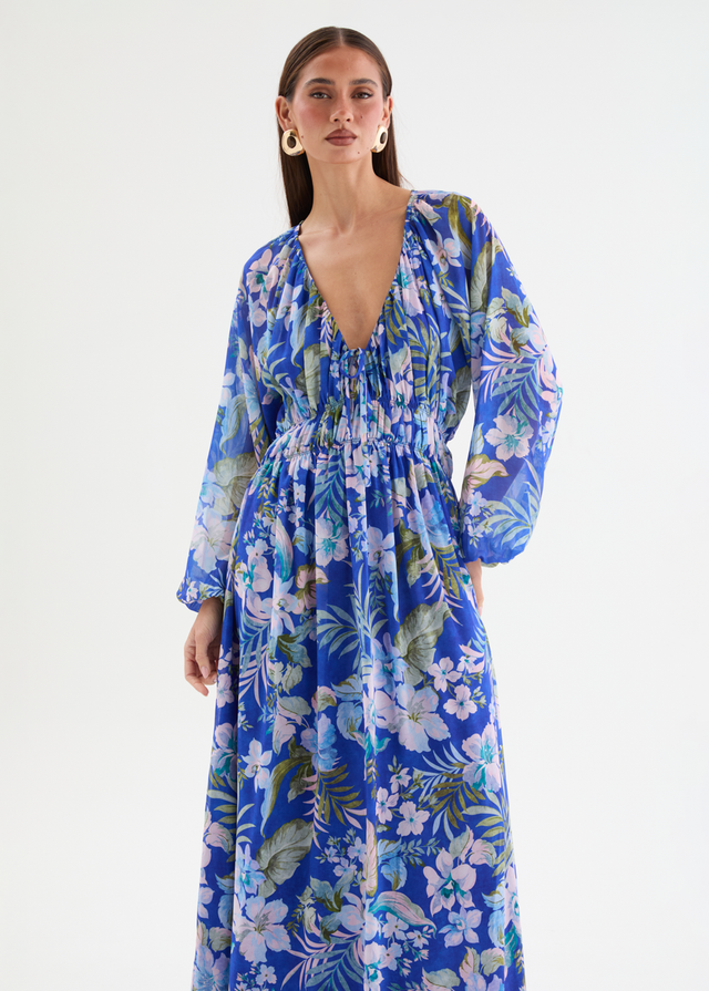 Ellaria Maxi Dress - Cobalt Garden