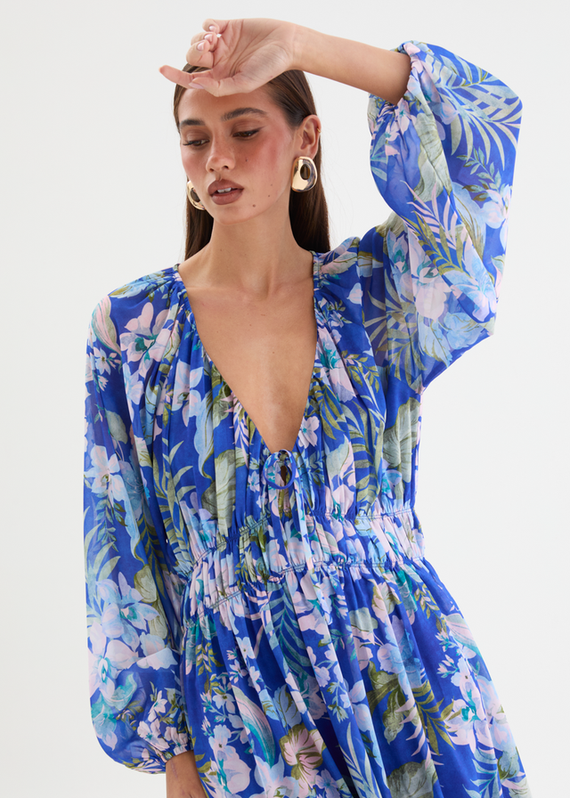 Ellaria Maxi Dress - Cobalt Garden