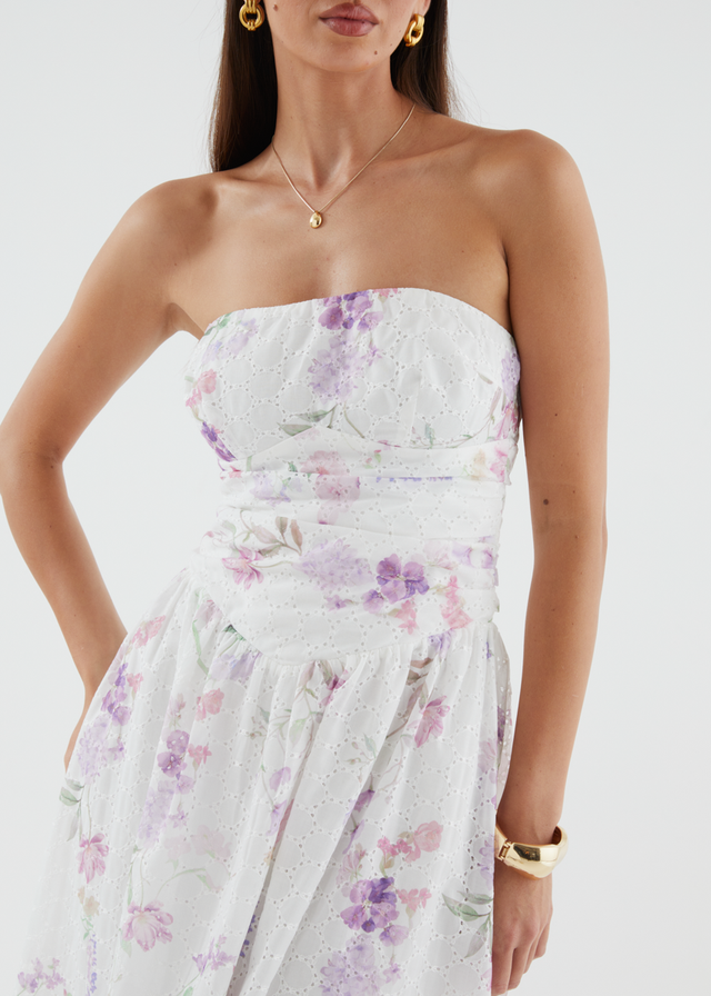 Rena Strapless Maxi Dress - Lavender Flowers