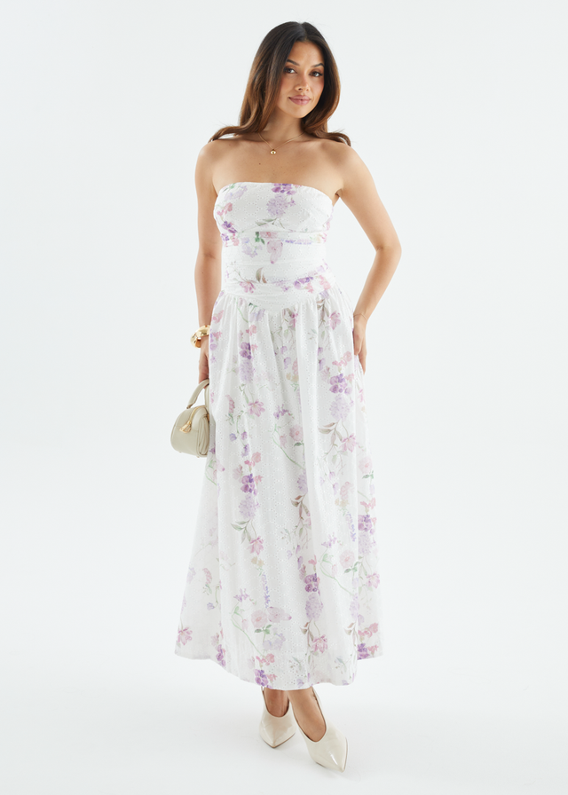 Rena Strapless Maxi Dress - Lavender Flowers