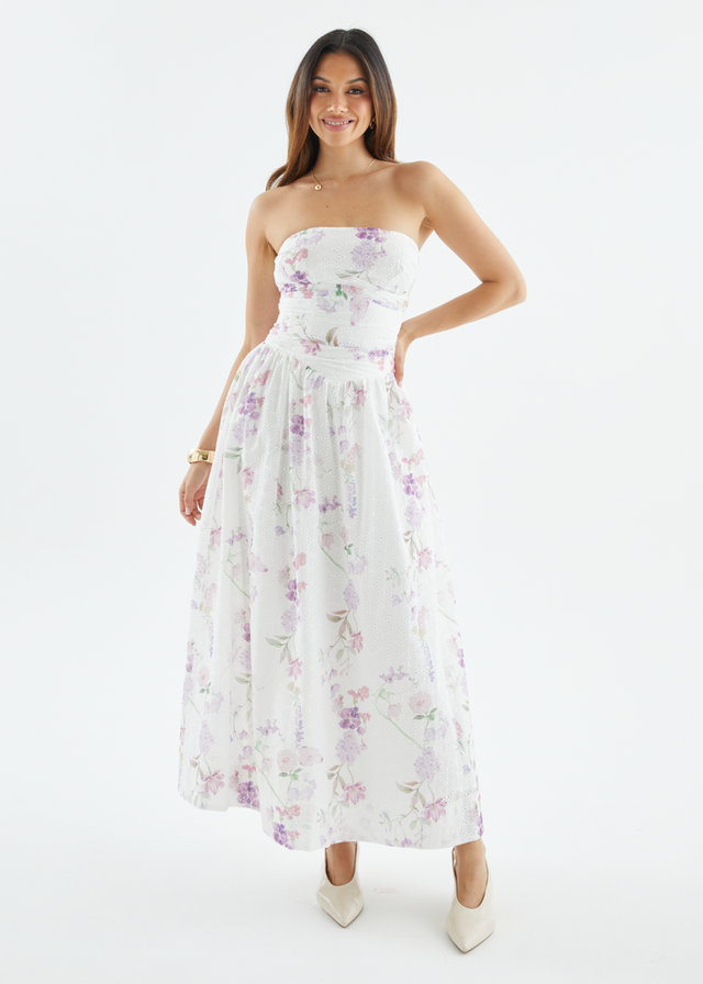 Rena Strapless Maxi Dress - Lavender Flowers