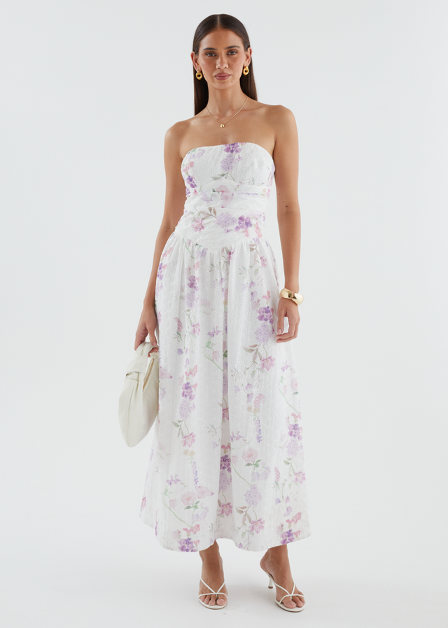 Rena Strapless Maxi Dress - Lavender Flowers