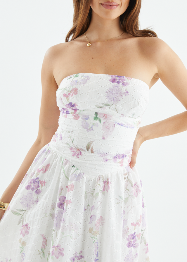 Rena Strapless Maxi Dress - Lavender Flowers