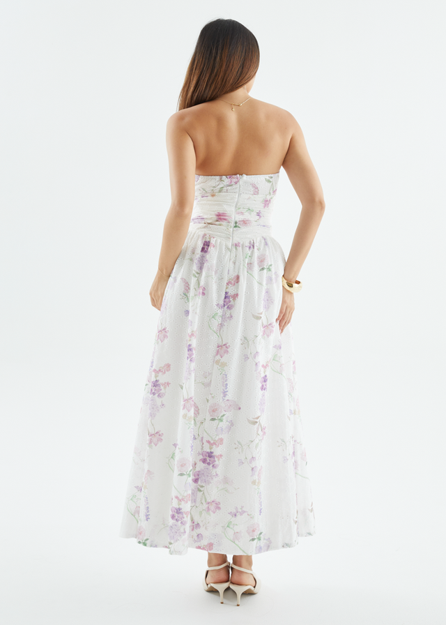 Rena Strapless Maxi Dress - Lavender Flowers