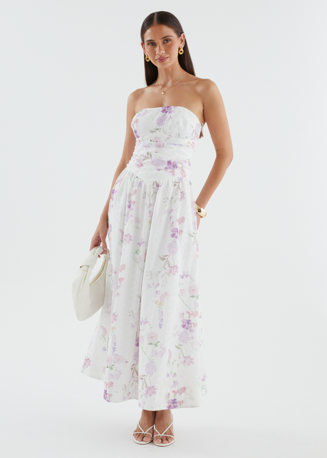 Rena Strapless Maxi Dress - Lavender Flowers