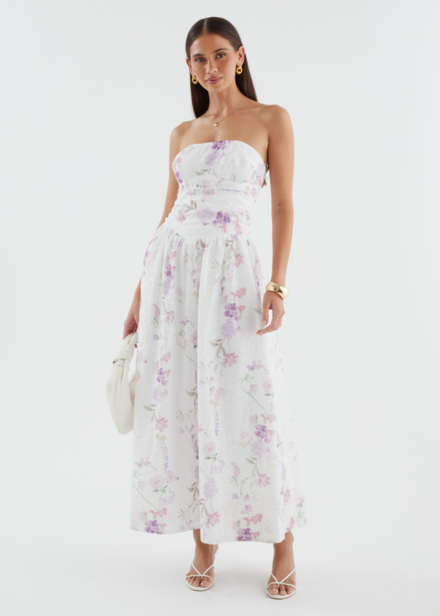 Rena Strapless Maxi Dress - Lavender Flowers