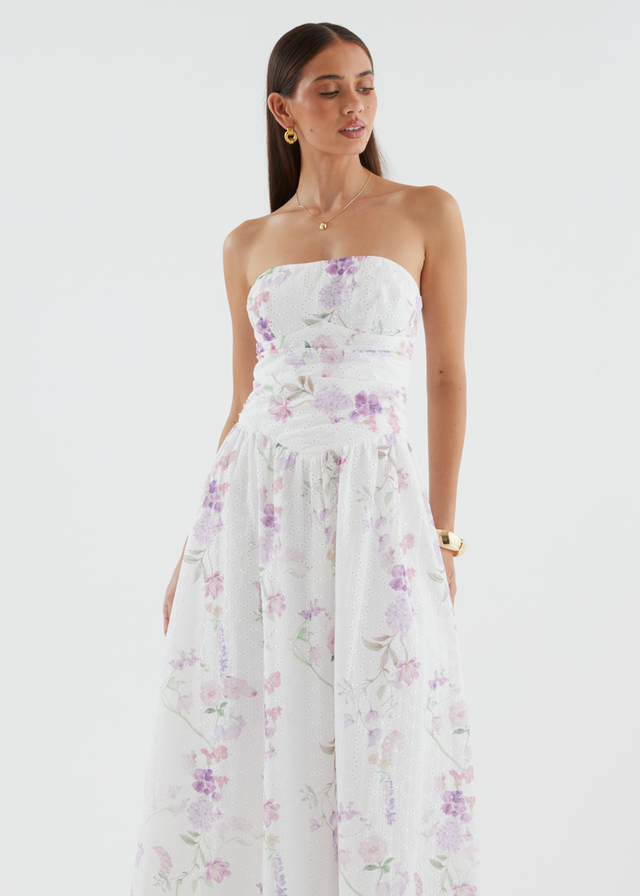 Rena Strapless Maxi Dress - Lavender Flowers
