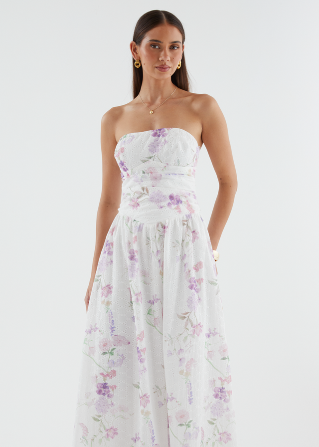 Rena Strapless Maxi Dress - Lavender Flowers