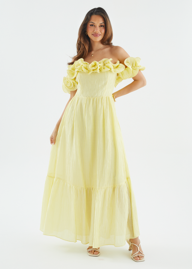 Marlow Off Shoulder Maxi Dress Lemon – Gingham Heels