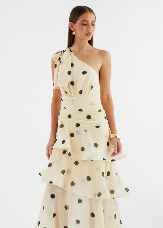 Bailee One Shoulder Midi Dress - Cream Polka