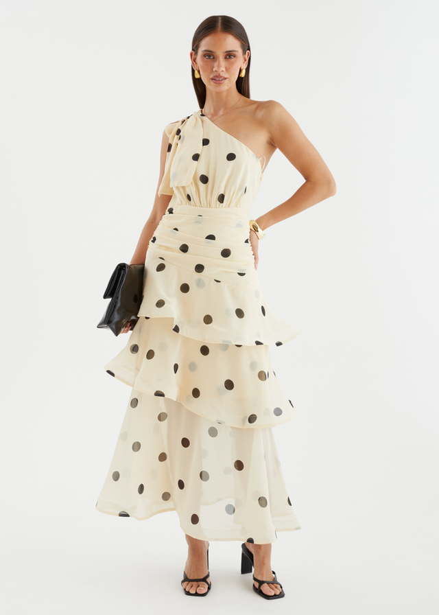 Bailee One Shoulder Midi Dress - Cream Polka