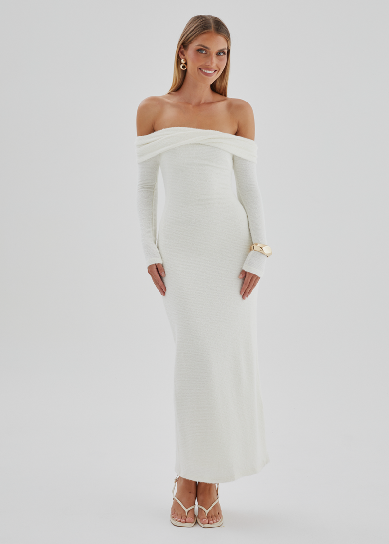 off shoulder cream maxi dress Ace Off Shoulder Maxi Dress