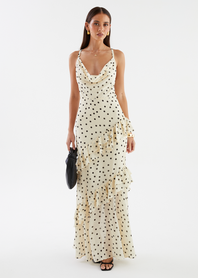 Damica Maxi Dress - Cream Polka