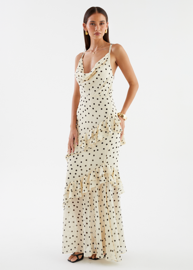 Damica Maxi Dress - Cream Polka