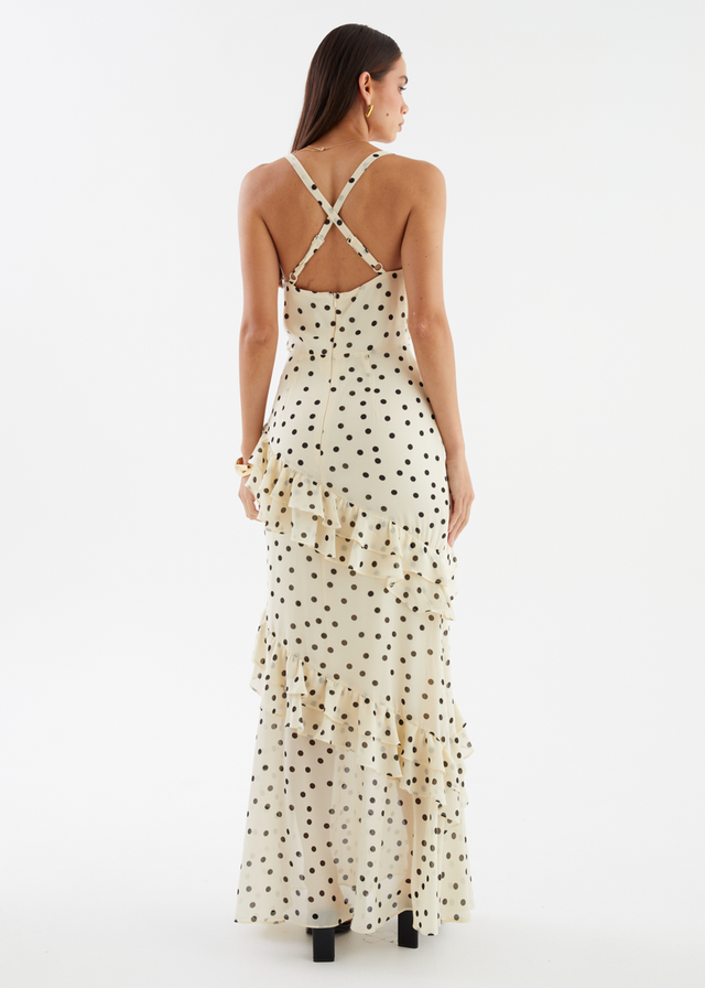 Damica Maxi Dress - Cream Polka