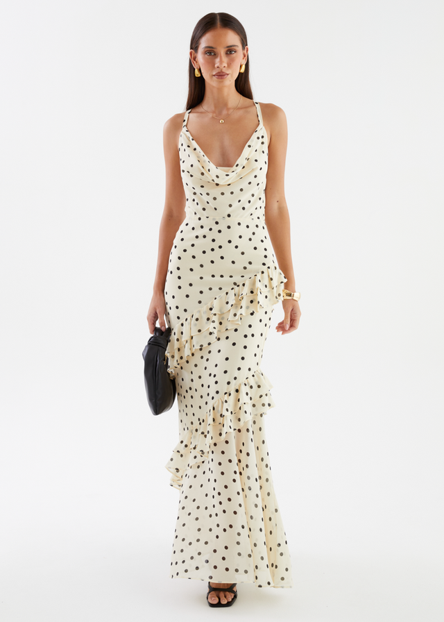 Damica Maxi Dress - Cream Polka