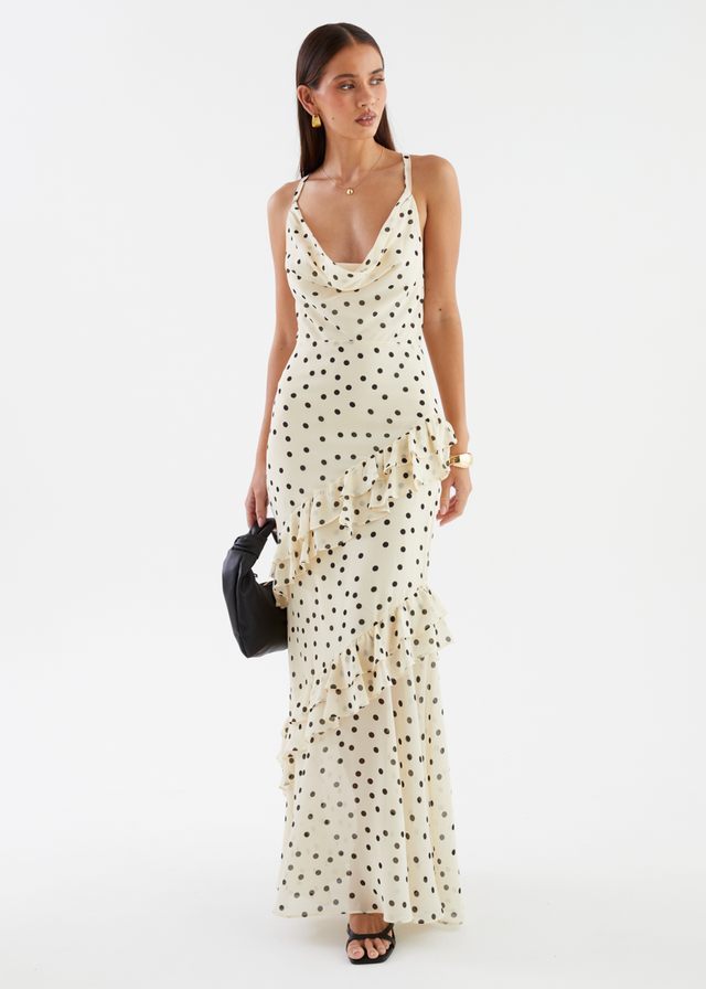 Damica Maxi Dress - Cream Polka