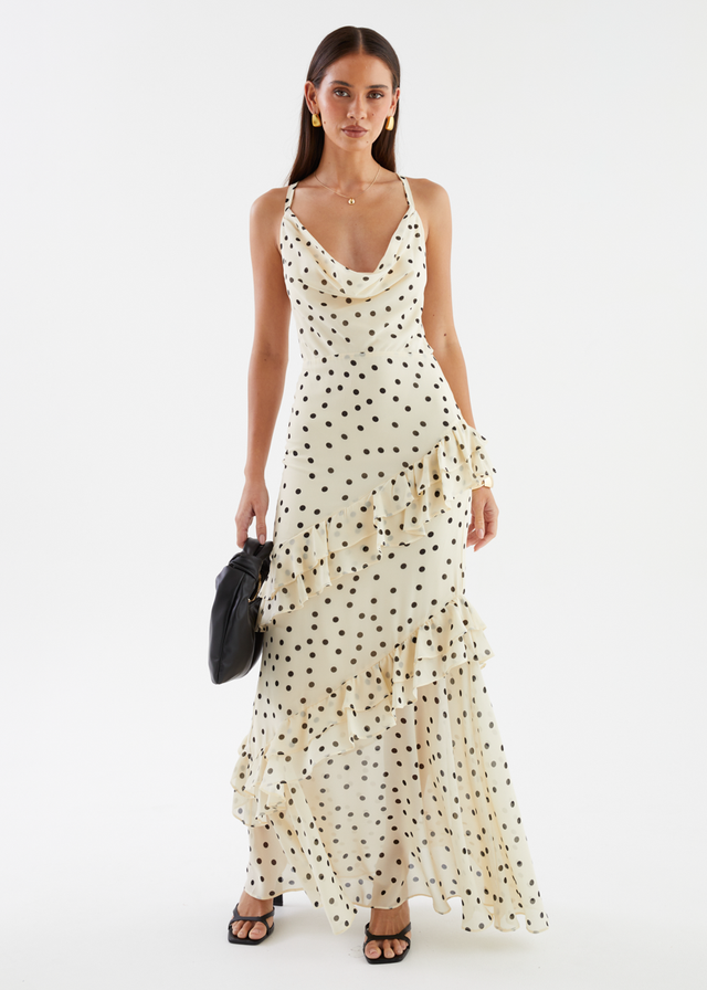 Damica Maxi Dress - Cream Polka