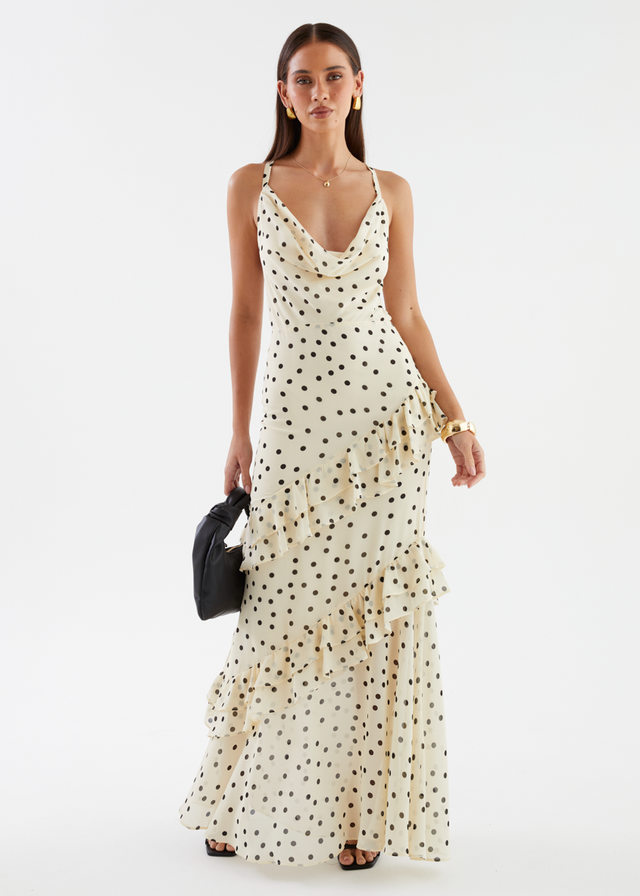 Damica Maxi Dress - Cream Polka