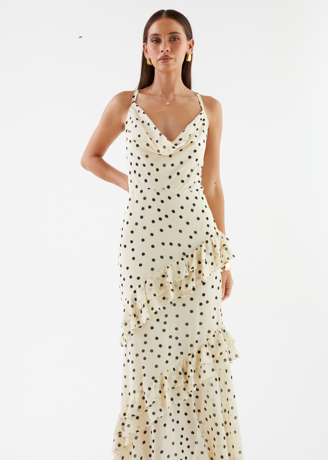 Damica Maxi Dress - Cream Polka