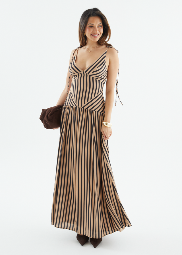 Zippora Maxi Dress - Mocha Stripe
