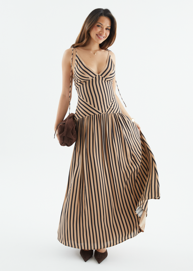 Zippora Maxi Dress - Mocha Stripe