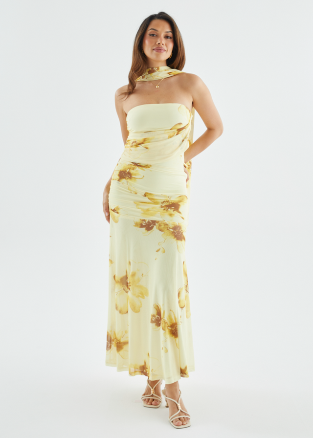 Lena Mesh Maxi Dress - Lemon Floral