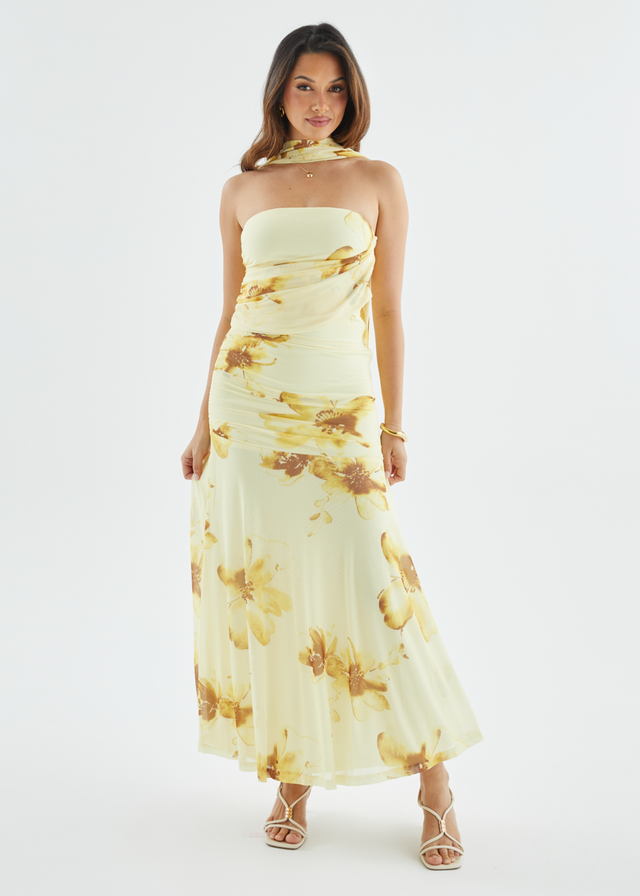 Lena Mesh Maxi Dress - Lemon Floral