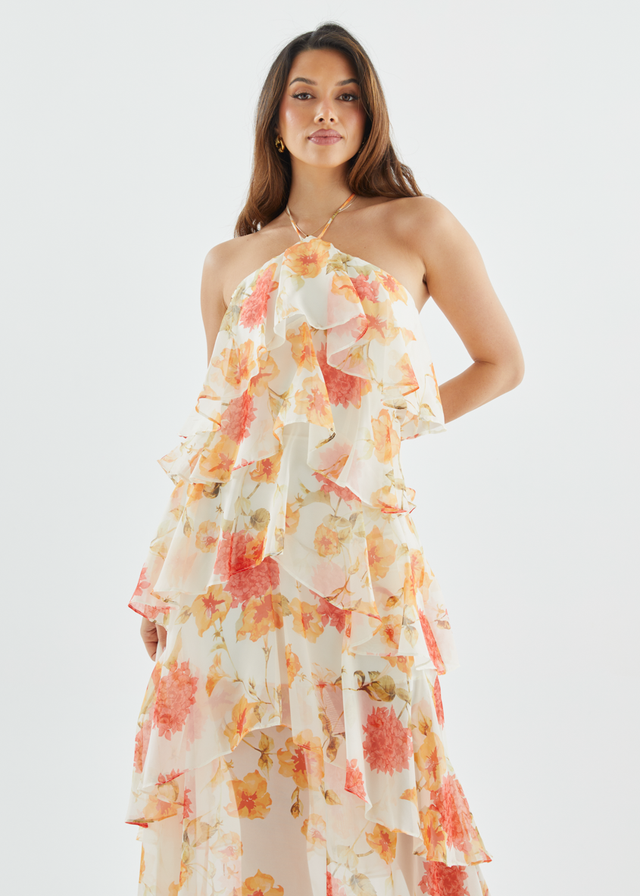 Telaena Halter Maxi Dress - Marigold Floral