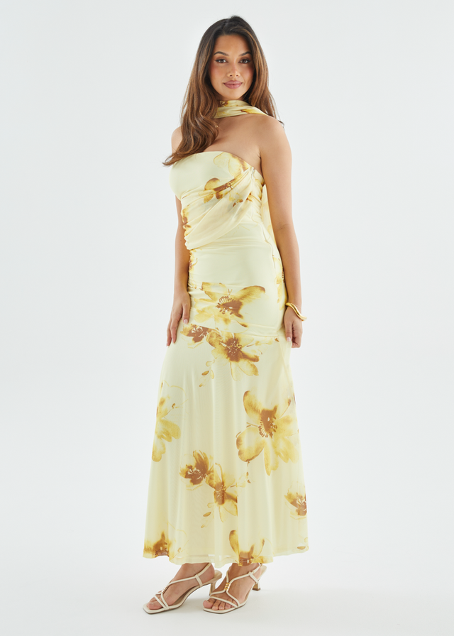 Lena Mesh Maxi Dress - Lemon Floral