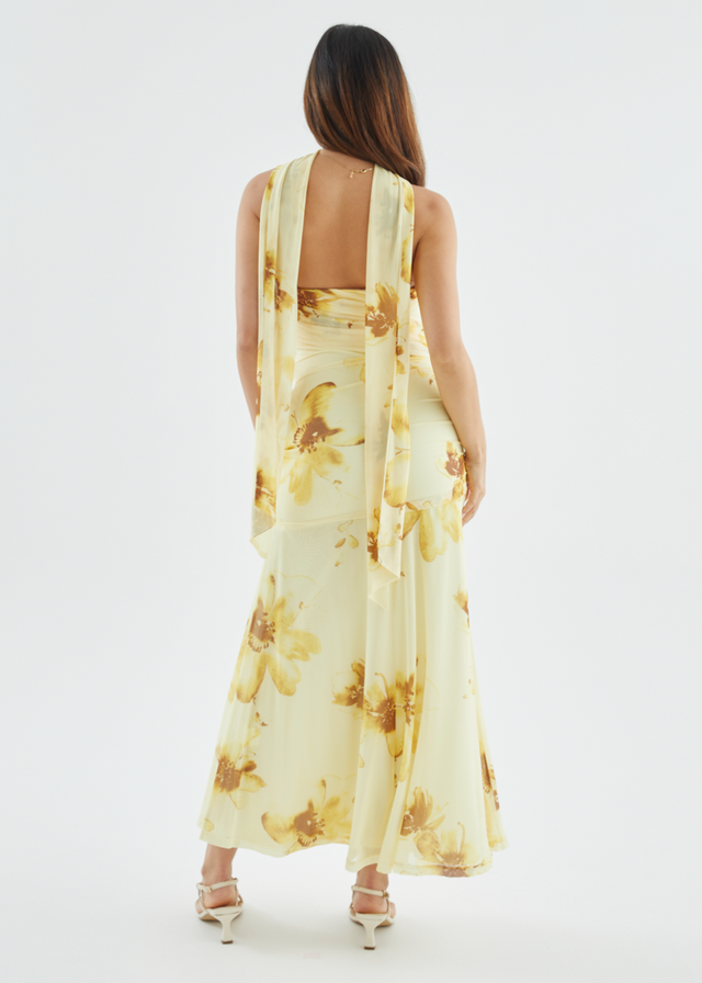Lena Mesh Maxi Dress - Lemon Floral