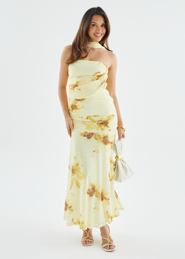 Lena Mesh Maxi Dress - Lemon Floral