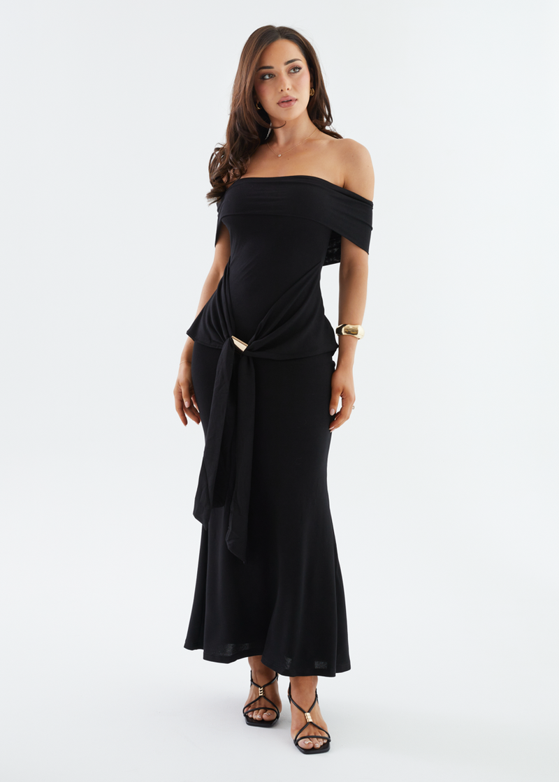 Tania Off Shoulder Midi Dress - Black – Gingham & Heels