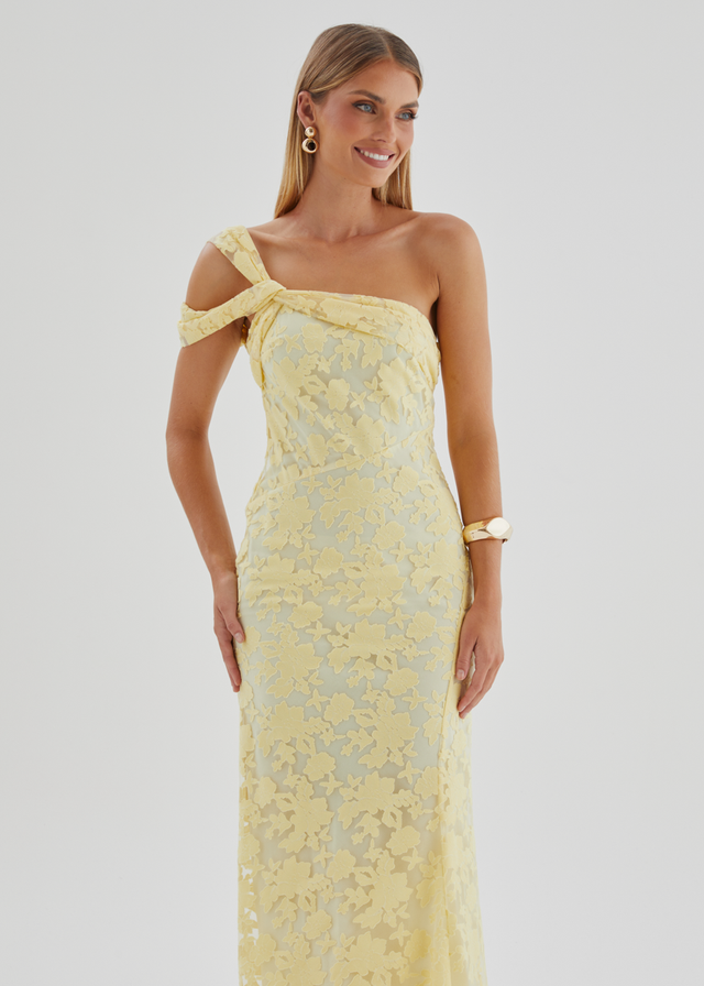 Katie One Shoulder Midi Dress - Yellow