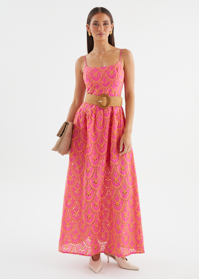 Purila Maxi Dress - Pink Embroidered