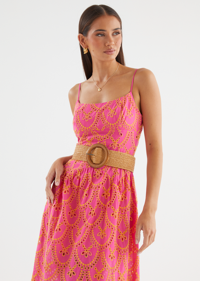 Purila Maxi Dress - Pink Embroidered